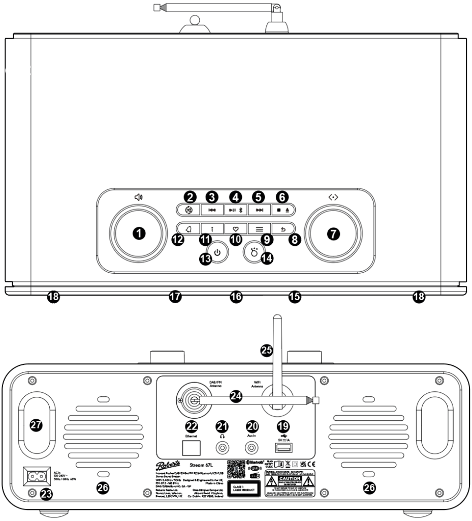 Roberts Stream 67L Smart Audio System with Internet Radio/DAB+/FM/CD/Bluetooth  - Wood - Adams and Jarrett